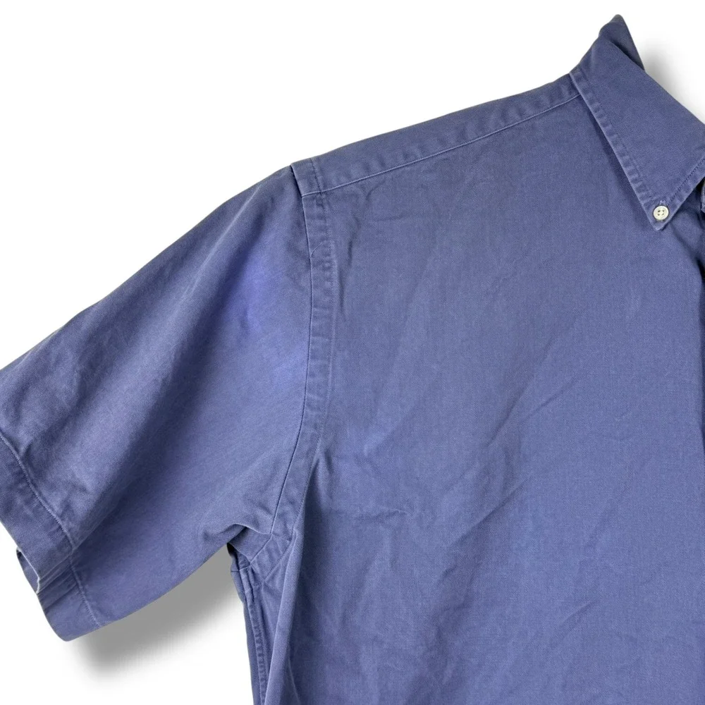 Ralph Lauren Button Down Shirt Mens L Blue Blake Cotton Short Sleeve Pony Logo‎